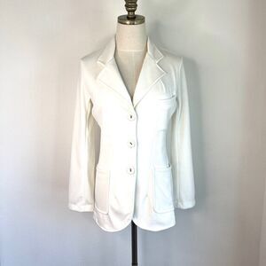 Suzie Kondi Ponte Three Button Blazer Ivory Size Medium NWT